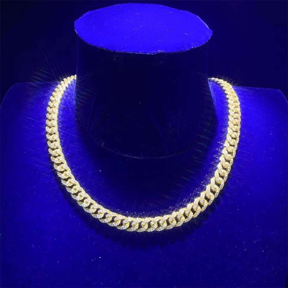Hot Sale High Quality Moissanite Hip Hop Street Style 14K Real Gold Miami Cuban Link Chain in Silver 925