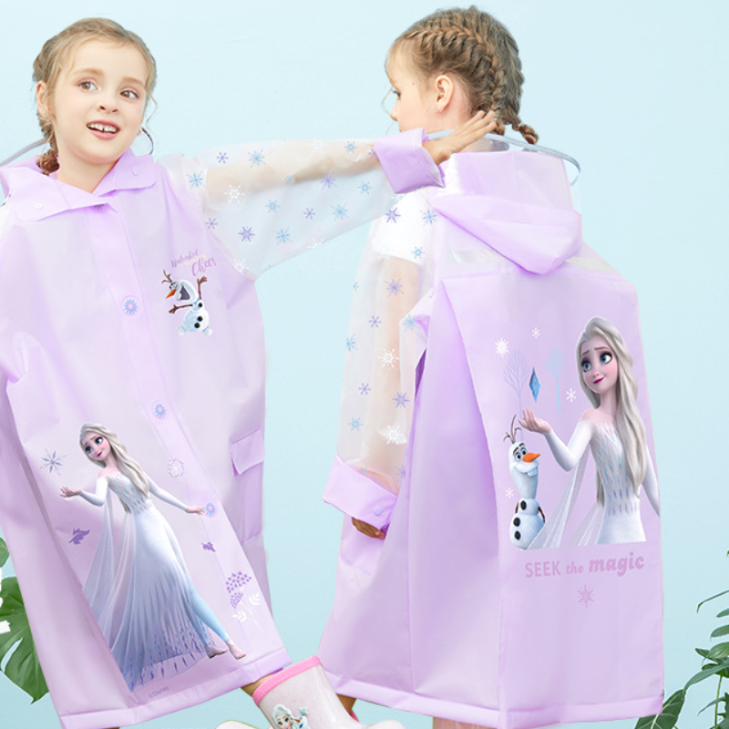 Disney Unisex Children's Waterproof Raincoat with Hidden Buttons and Large Brim for Students Raincoat with Waterproof and Stain-resistant Backpac