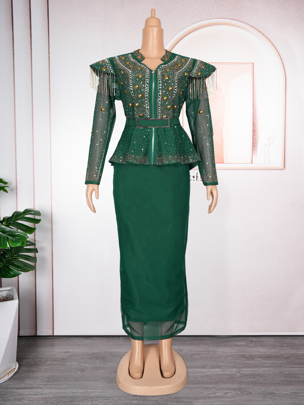 Plus Size Womens Dress Set with Heavy Embroidered Top + Skirt Two-Piece 240921