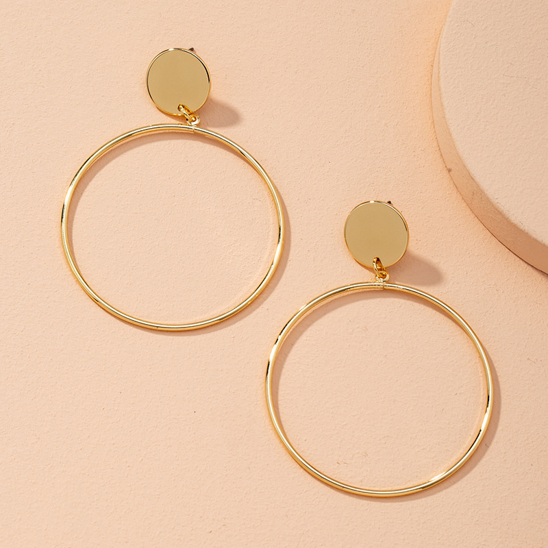 Geometric Large Hoop Ladies' Jewelry New Simple Gold Round European And American Minimalist Style Alloy Designer Earrings For Women