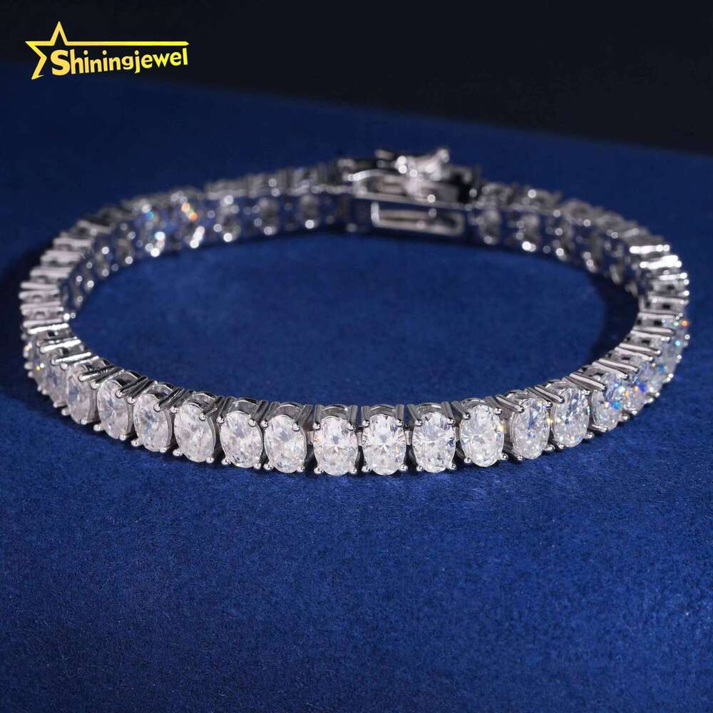 GRA Certified Oval Cut 4X6mm Fancy Shape Chain Sier Silicon Stone Tennis Necklace Rapper Jewelry