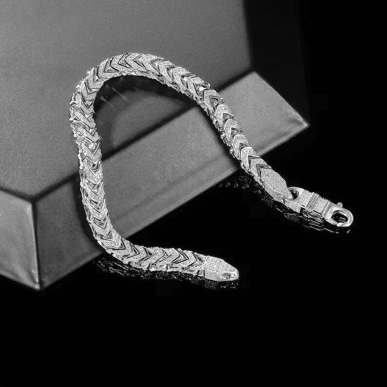 Hiphop 6mm Moissanite Franco Chain Necklace Bracelet 925 Sterling Silver VVS Iced Out Moissanite Chain
