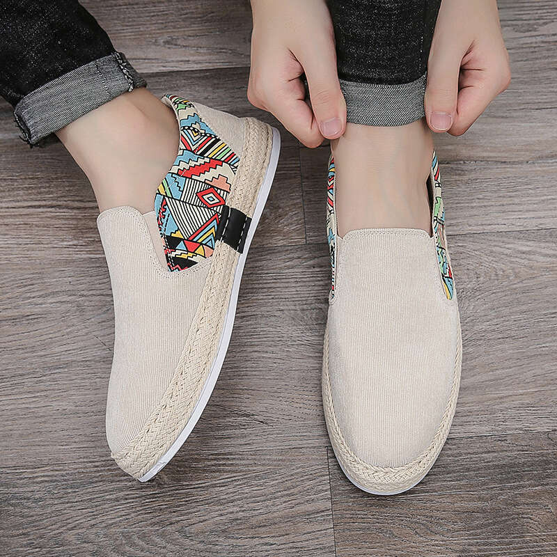 Casual Free shipping big size Corduroy Low-top Fisherman Canvas Slip-on Lazy Cloth Trendy Men's Shoes