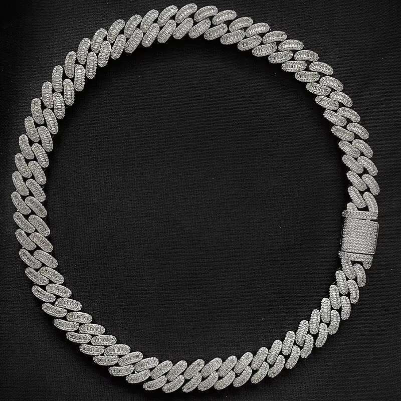 Hip Hop Jewelry Cuban Necklace 15mm Mossinate Diamond Bracelet Necklaces Vvs Moissanite Cuban Link Chain 925 Silver Necklace