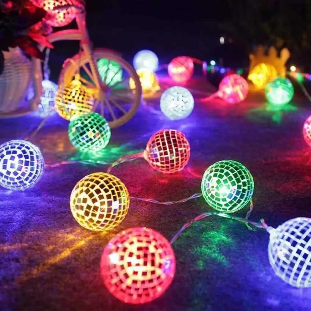 LED Disco Ball String Light Christmas Tree Decorations Battery Operated Mirror LED Ball Lights Party Favors for Holiday Decor W250701