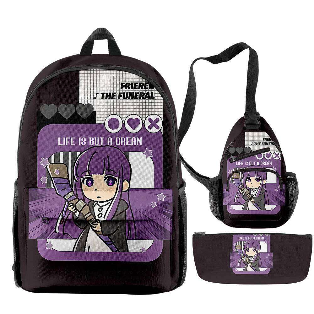 Fashion Novelty Cool Funny Frieren 3D Print 3pcs/Set pupil School Bags Travel Laptop Backpack Chest Bag Pencil Case