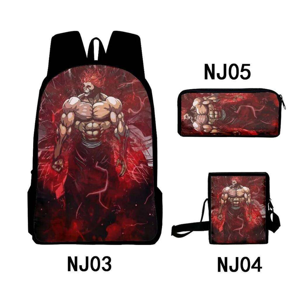 Hip Hop Anime Yujiro Baki Hanma 3D Print 3pcs/Set pupil School Bags Laptop Daypack Backpack Inclined shoulder bag Pencil Case