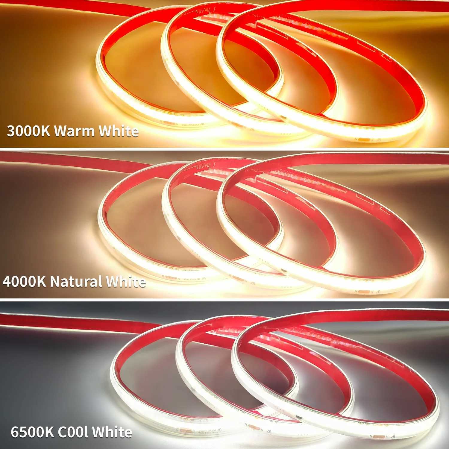 220V COB LED Strip Light 296 LEDs/m High Brightness Waterproof Flexible LED Tape Ribbon for Room Kitchen Outdoor Lighting 230V W250701