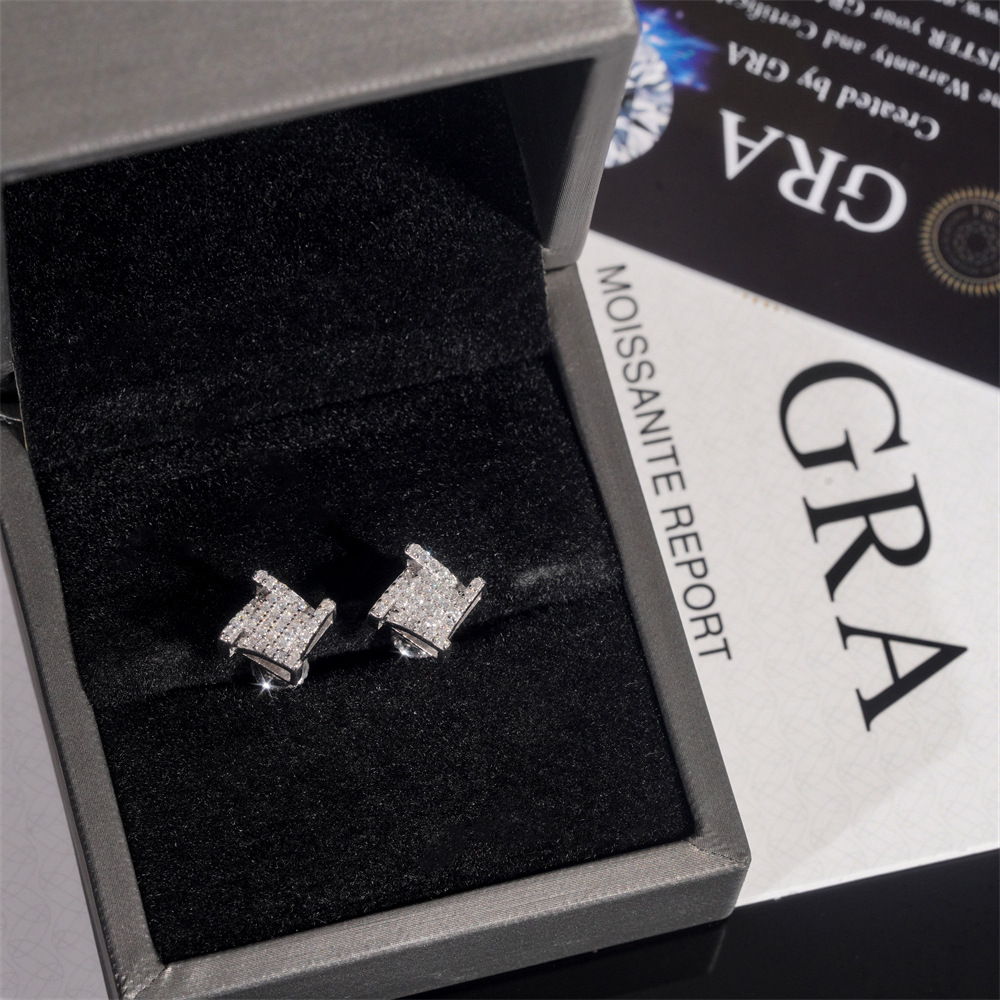 Earring Hip Hop Jewelry Iced Out VVS Diamond Moissanite Gold Plated 925 Sterling Silver Screw Stud Earrings