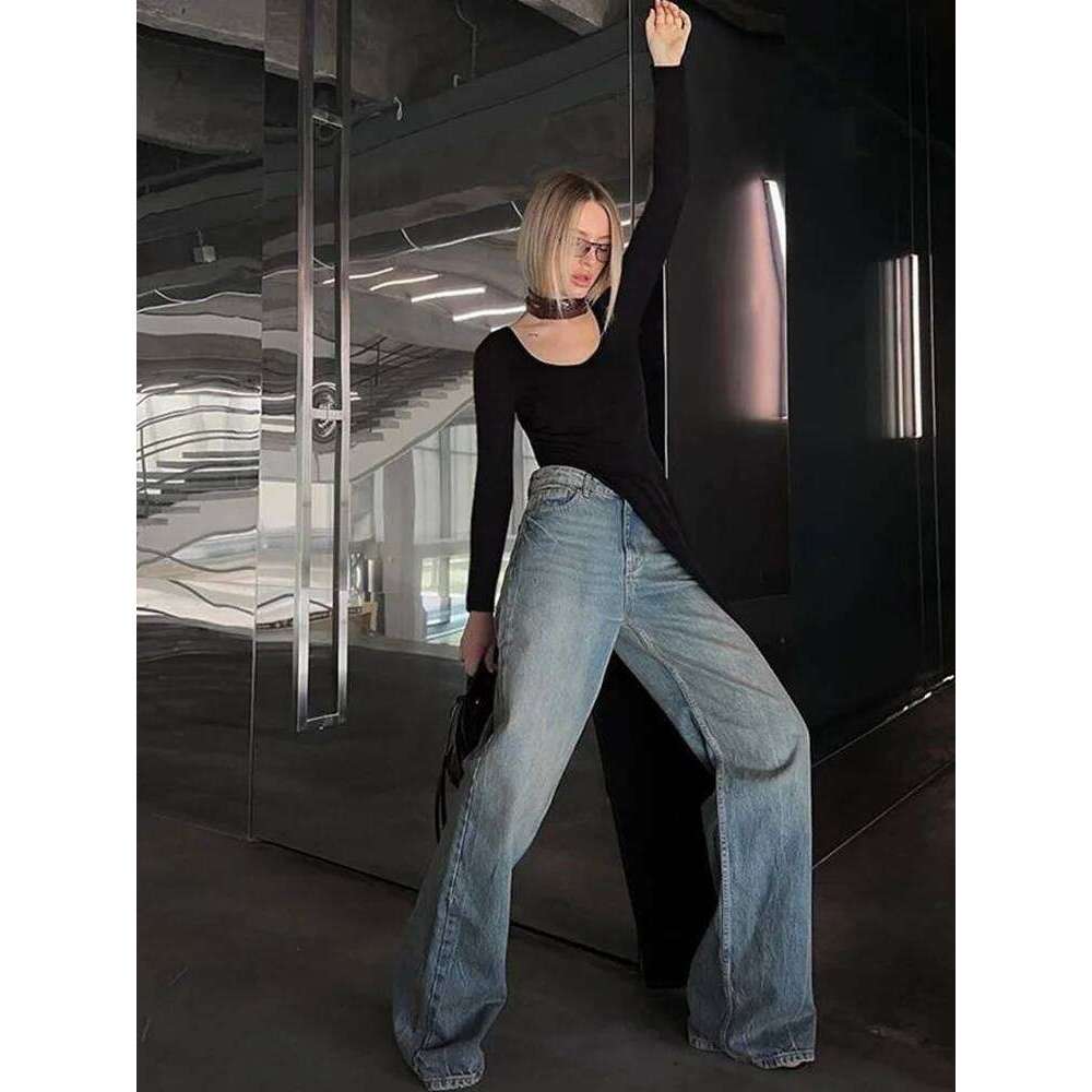 hoodie Wear Solid Unique Women Tops Classic Concise Autumn Full Sleeve U-Neck Skinny Splited Super-Long Tees Popular New Wild T-Shirts jacket