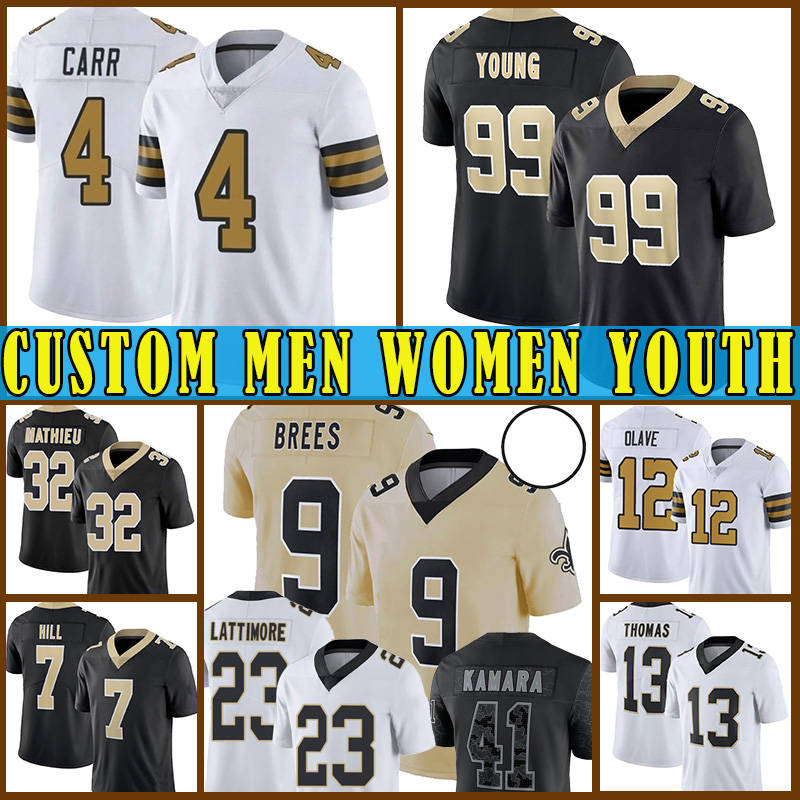 9 Drew Brees Alvin Kamara Football Jerseys Derek Carr Chris Olave New Orleanses Saintes Marshon Lattimore Taysom Hill Michael Thomas Tyrann Mathieu Jameis Winston