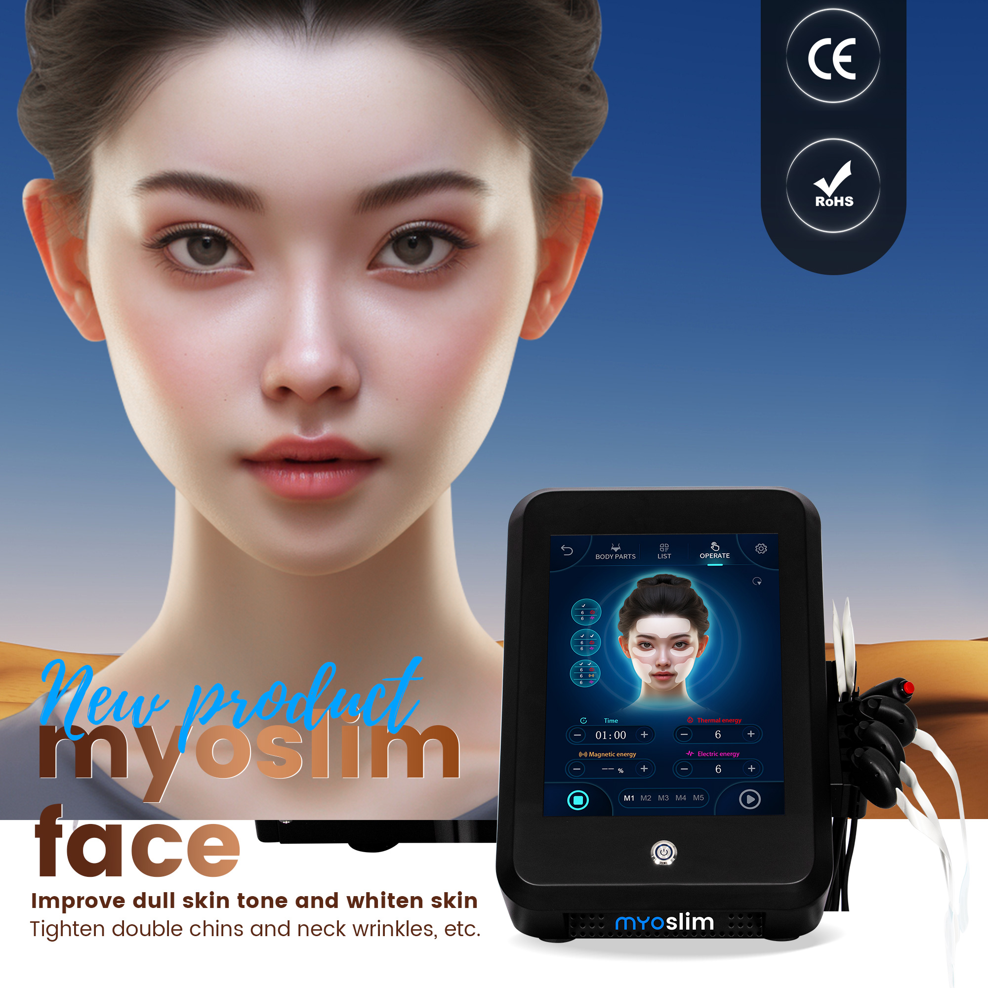 New MYOSLIM Wrinkle Removal Anti-aging Microcurrent Facial Lifting Skin Tightening Facial Machine Activate Collagen Profession