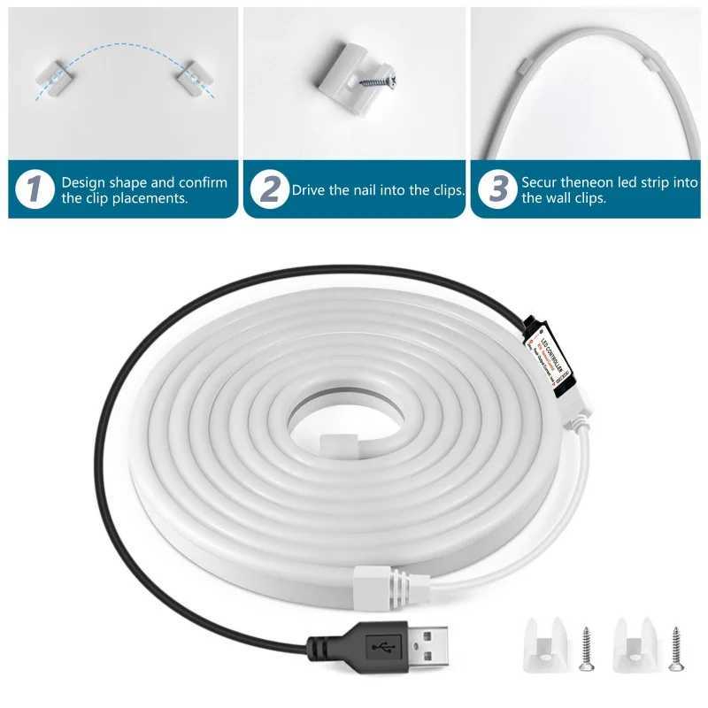 5V USB RGB LED Neon Strip Light 24key IR Remote Control Neon Sign Rope Lights Flexible Waterproof Outdoor/Home Bedroom Decor W250701