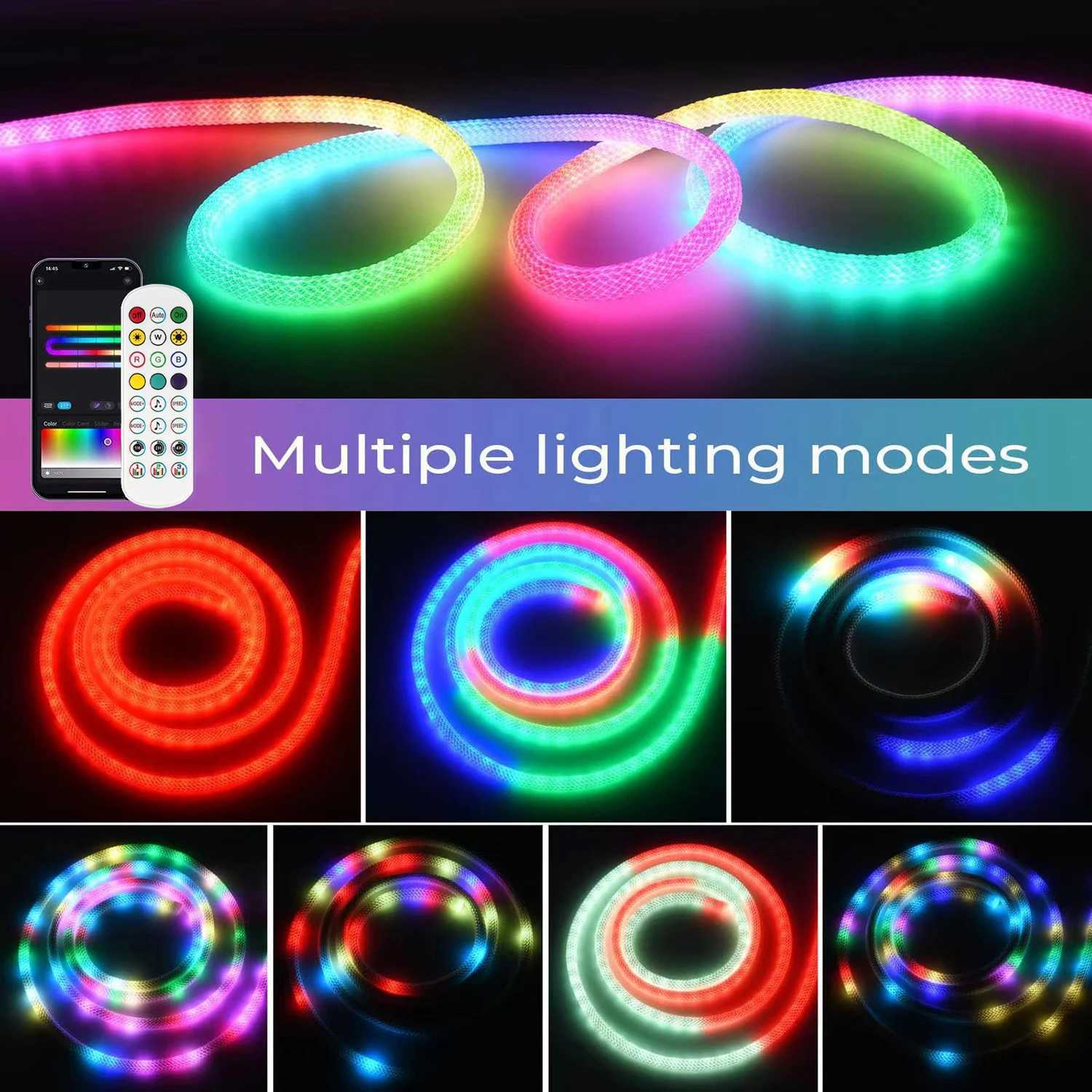 5v Color LED Lights 360-Degree Rotating Woven Rope Mesh Neon Light Strips E-Sports Room And Bar Decorative Light Strips 1m/3m/5m W250701