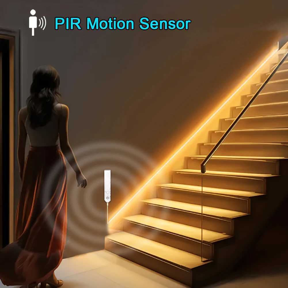 Motion Sensor LED Lights Strip Battery Powered 320 LEDs/m COB LED Strip Lights for Stair Bedroom Closet Under Cabinet Lighting W250701