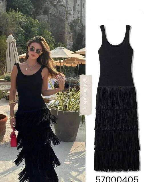 hoodie Women's Designer Summer New Fashion Pure Color Knitted Halter Slimming Tassel Hemline Sleeveless Women's Dress Stylish And Elegant ja