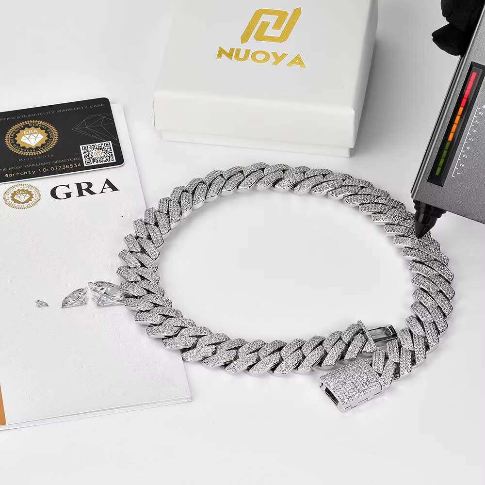 Hip Hop 20mm Diamond Cuban Chain 925 Silver Necklace Fashion Brand Personality Mossan Diamond Mens Necklace