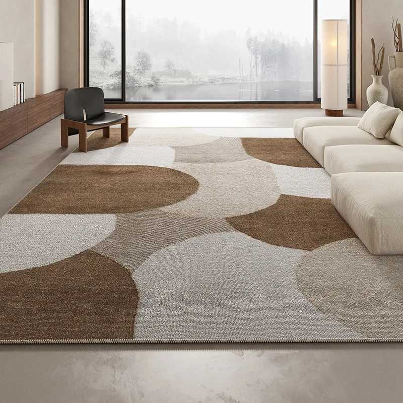 VIKAMA Modern Minimalist Geometric Pattern Large-Area Living Room Rug Super Anti-Slip Creative Art Beige And Brown Bedroom Mat l250702