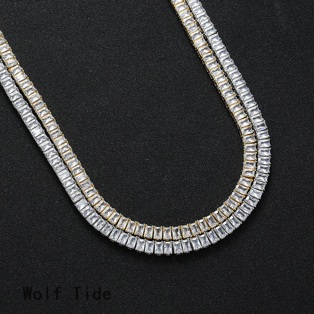 14k Gold Baguette Diamond Tennis Chain Bracelet With Spring Clasp Full Rectangle Cubic Zirconia Copper Inlaid Cz Stones Single Row Mens Chains Hip Hop