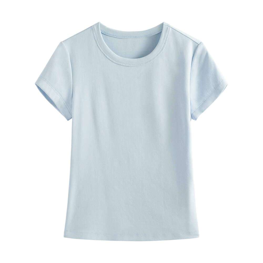 hoodie Wear FSLE Minimalism Style Pink Straight Shoulder Short-Sleeved T-Shirt For Women Summer New Slim Fit Round Neck Top 25Fs12113 jacket