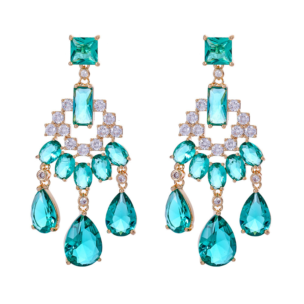 2025 New Women's Tassel Geometric Water Drop Colorful Ladies' Jewelry Earrings Zircon 18K Designer Earrings Women's Geometric Jewelry S
