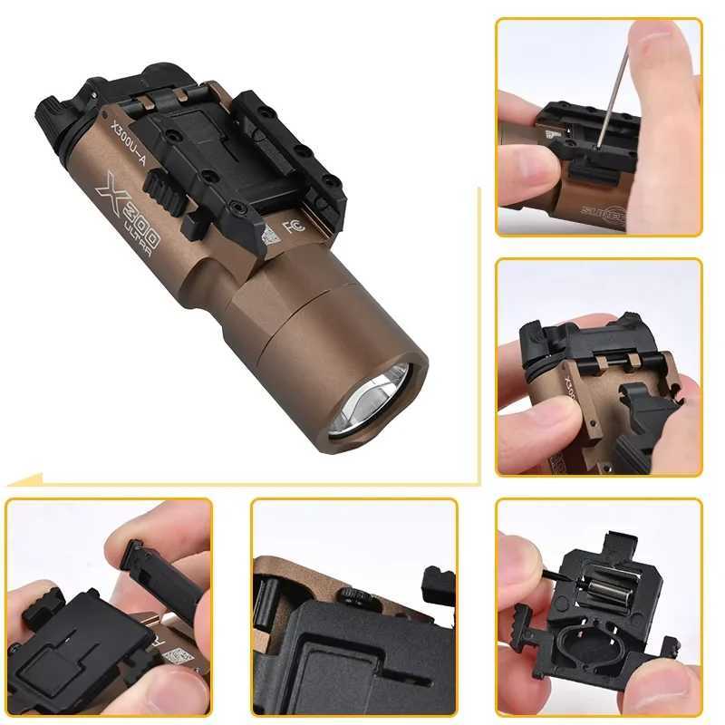 Tactical Surefire X300U X300 Ultra X300U-A Flashlight 600 Lumens LED Pistol Light Airsoft Rifle Hunting Gun Weapon Light 20MM Rail XJ250701