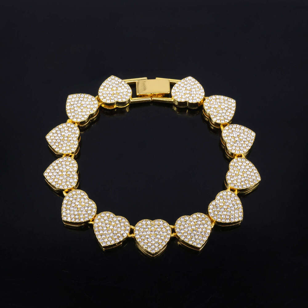 Alloy Jewelry 13mm Heart Full Dia Unisex Inlaid Necklace Trendy Cool Hip-Hop Style Chain Accessory 8c1