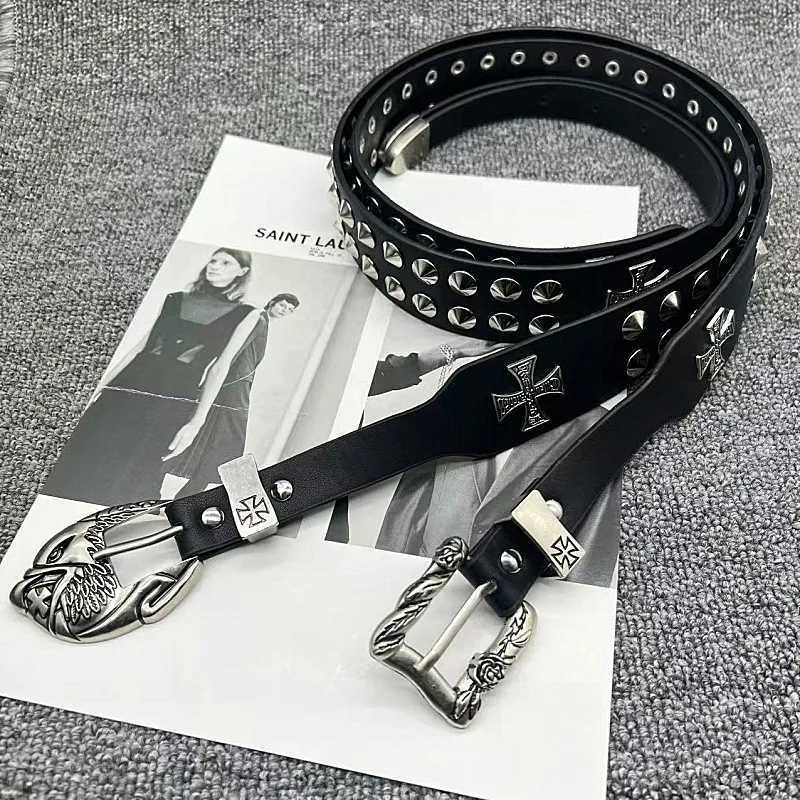 Retro Heavy Metal Rivets Men Womens Belt ERD Harley Locomotive Rock Punk Style Personality Belt Genuine Leather Jeans Belt Z250701