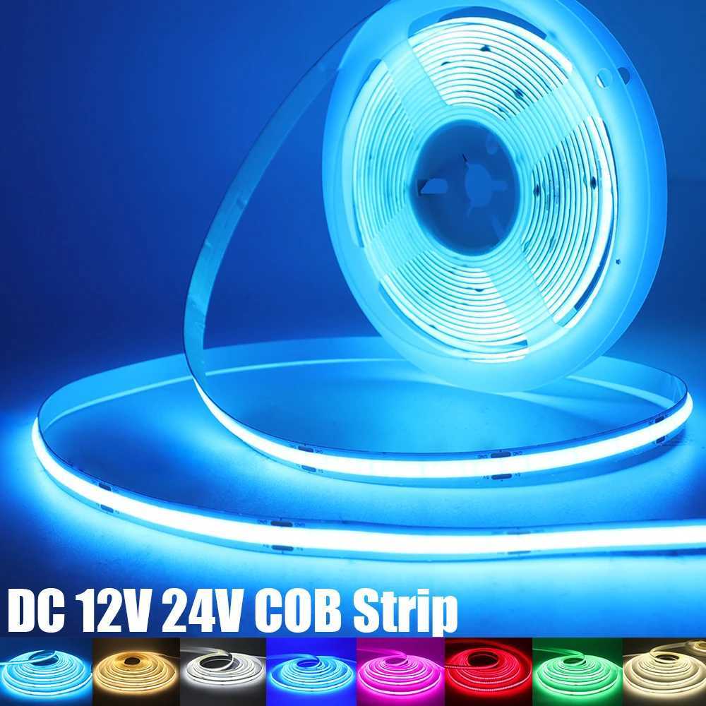DC 12V 24V COB Strip 320Leds/M High Density RA90 White Pink Yellow Ice Blue Red Green Flexible Ribbon Rope LED Light W250701