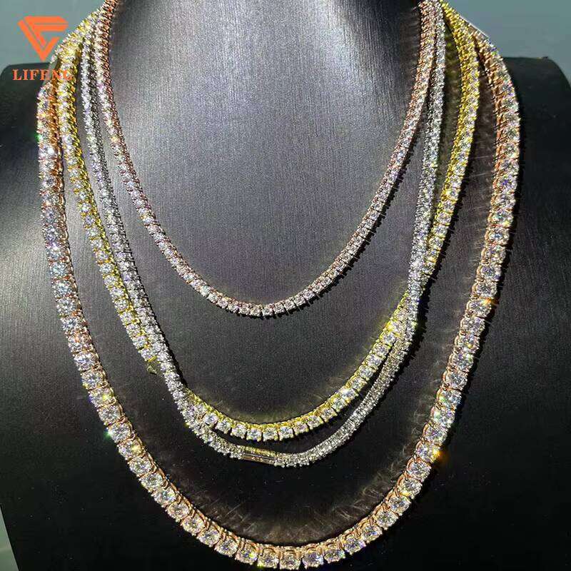 Iced Out Hip-Hop Jewelry 3Mm 4Mm 5Mm 6Mm VVS Moissanite Tennis Chain Round Brilliant Cut Sier Charm Necklace For Women