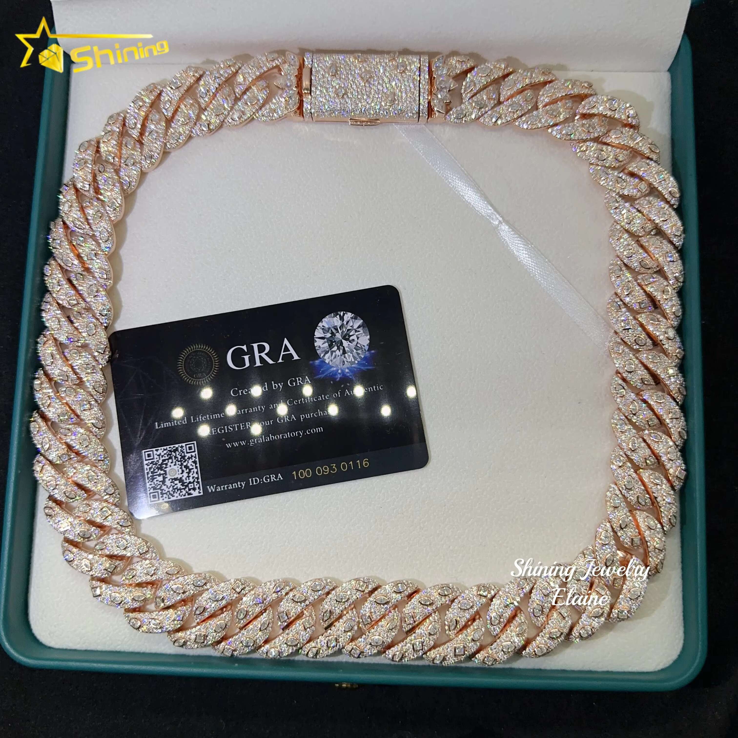 High Quality Hip Hop Custom Diamond Cuban Link 20MM Width Iced Out Jewelry 925 Sterling Silver Moissanite Cuban Link Chain