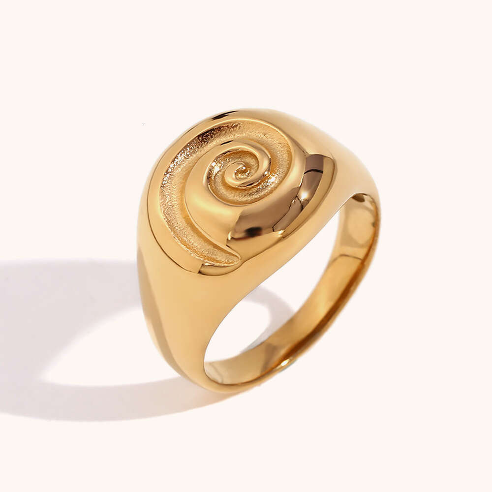 Swirl Ring 18K Gold Plated 316L Stainless Steel Minimalist Jewelry for Women US Size 6 to 8