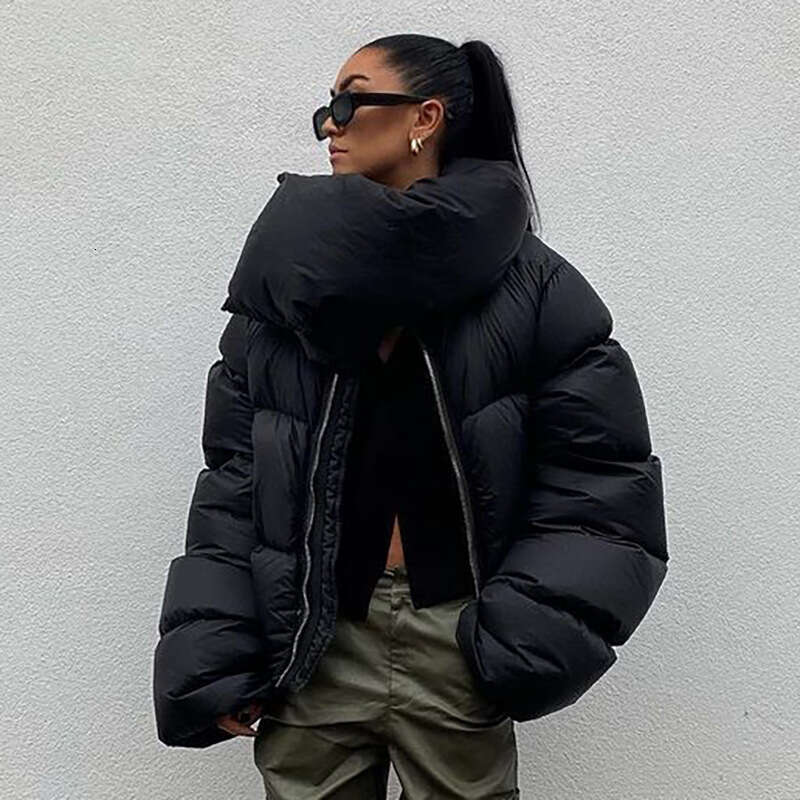Fashion Women's Winter Ins Thick Snap Button Scarf Coat Warm Cotton Puffer Jacket B5