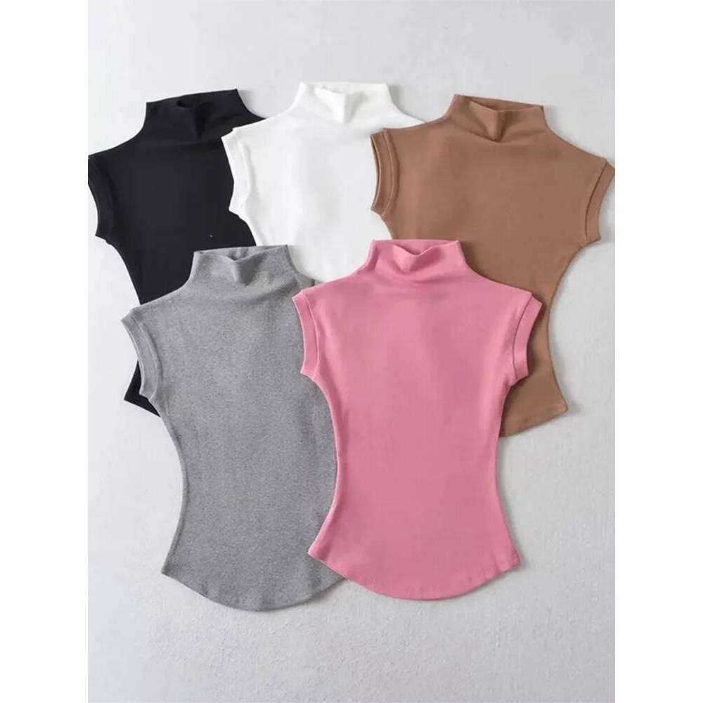 hoodie Women's Wear Women Summer Sexy Turtleneck Sleeveless T-Shirts Tops Solid Slim Fit Pullovers Causal Shirts Female Streetwear Basics Tees ja
