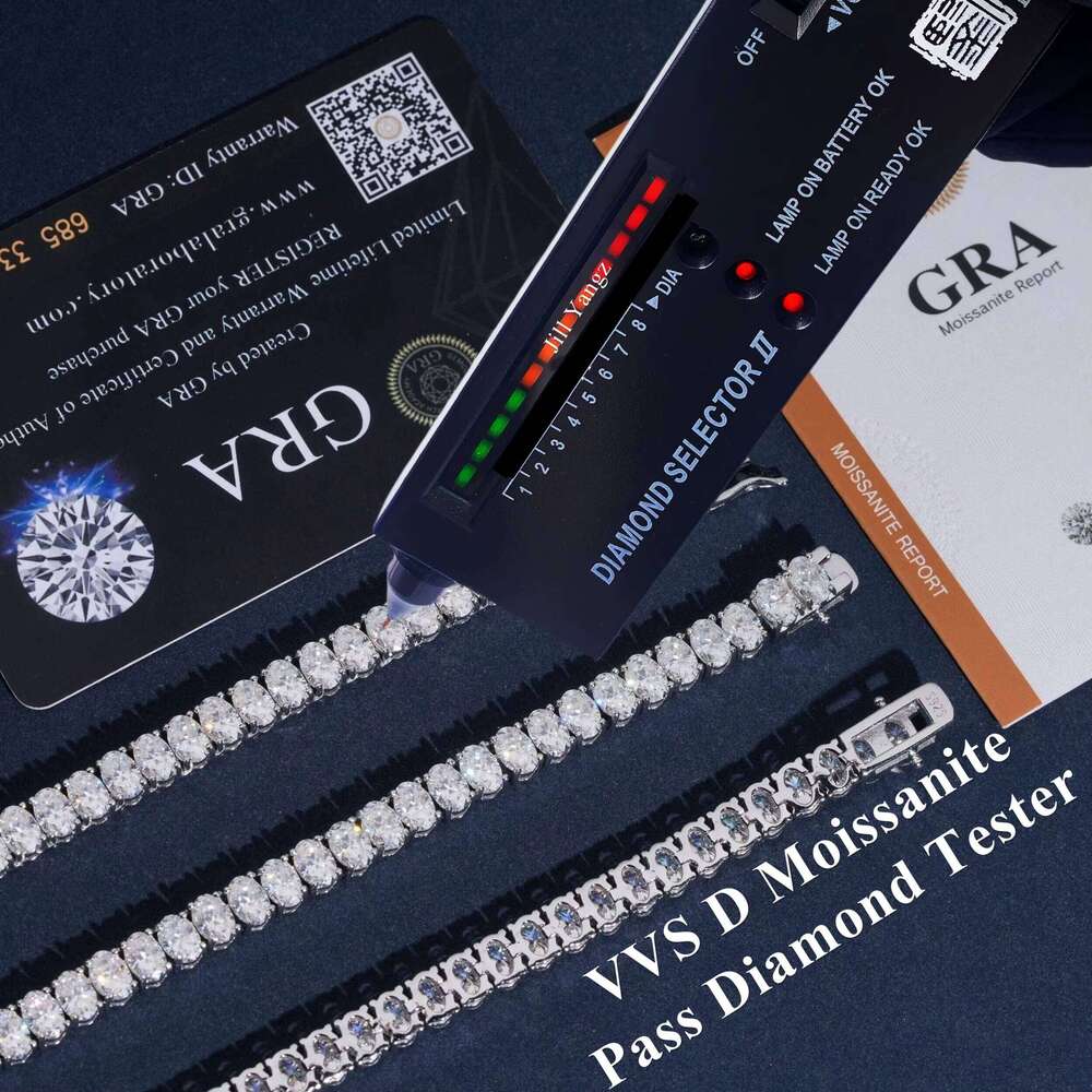 GRA Certified Oval Cut 4X6mm Fancy Shape Chain Sier Silicon Stone Tennis Necklace Rapper Jewelry