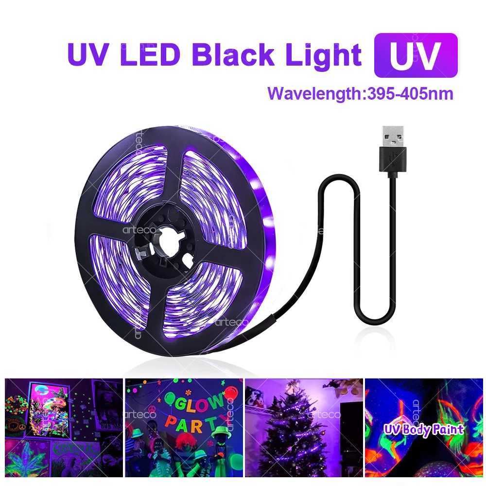 USB UV LED Strip Light Glow in Dark LED Blacklight 385-400nm Ultraviolet UV Lamp For Halloween Fluorescence Party Neon Posters W250701