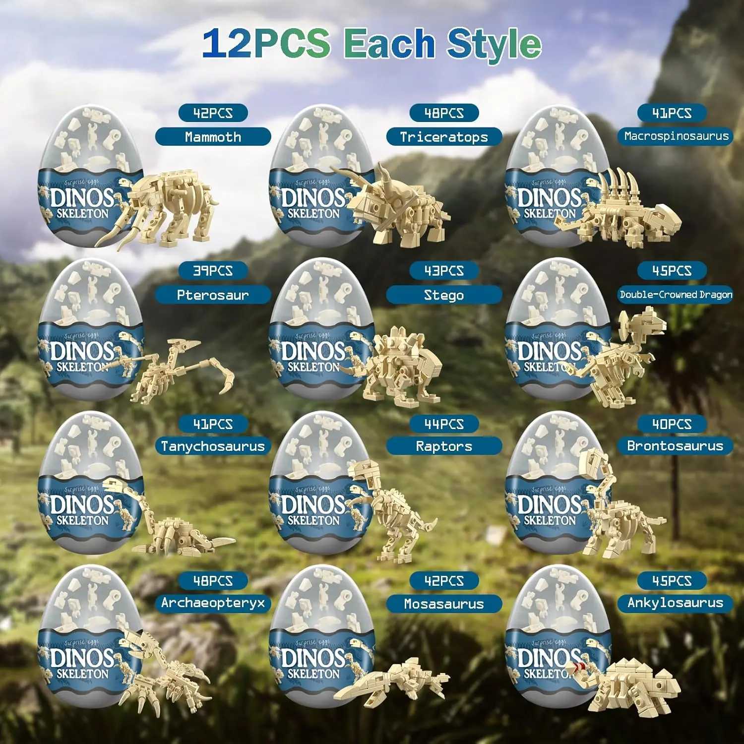 12 in 1 Dinosaur Skeleton Building Set Mini Dinosaur Building Blocks for Easter Basket Stuffers Christmas Birthday Easter Gift Y250701