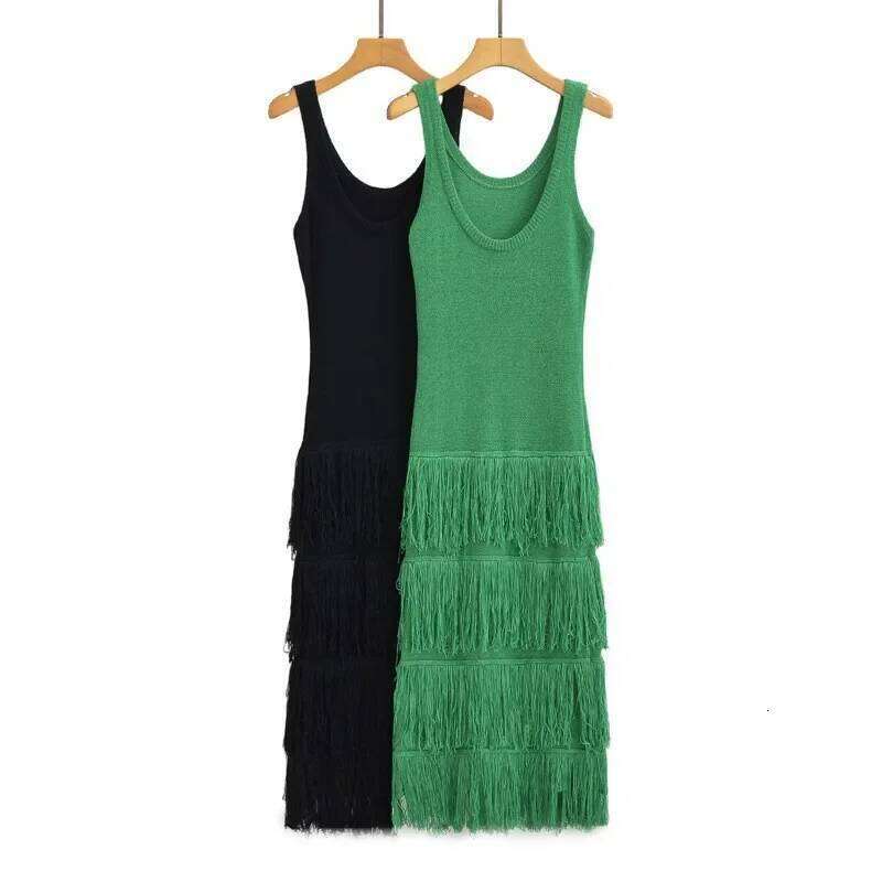 hoodie Women's Designer Summer New Fashion Pure Color Knitted Halter Slimming Tassel Hemline Sleeveless Women's Dress Stylish And Elegant ja