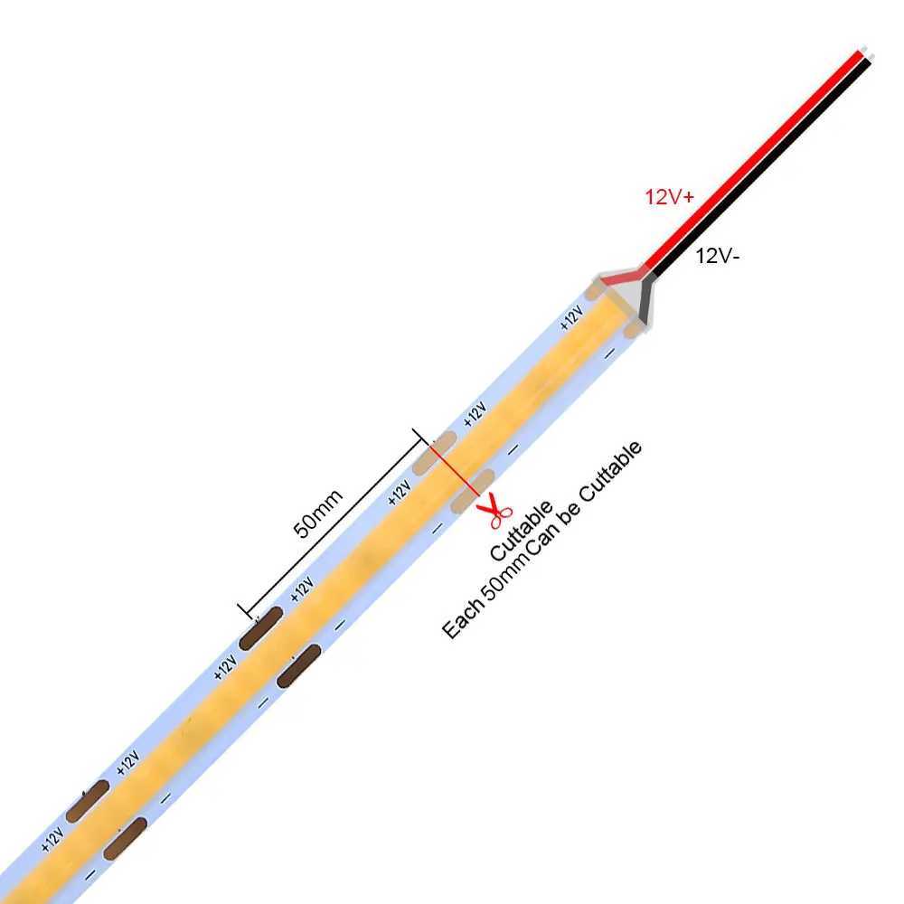 COB LED Strip Light 12V 24V 320LEDs/Chips/M High Density Linear Red Green Blue Warm Nature Cool White Lighting Flexible LED Tape W250701