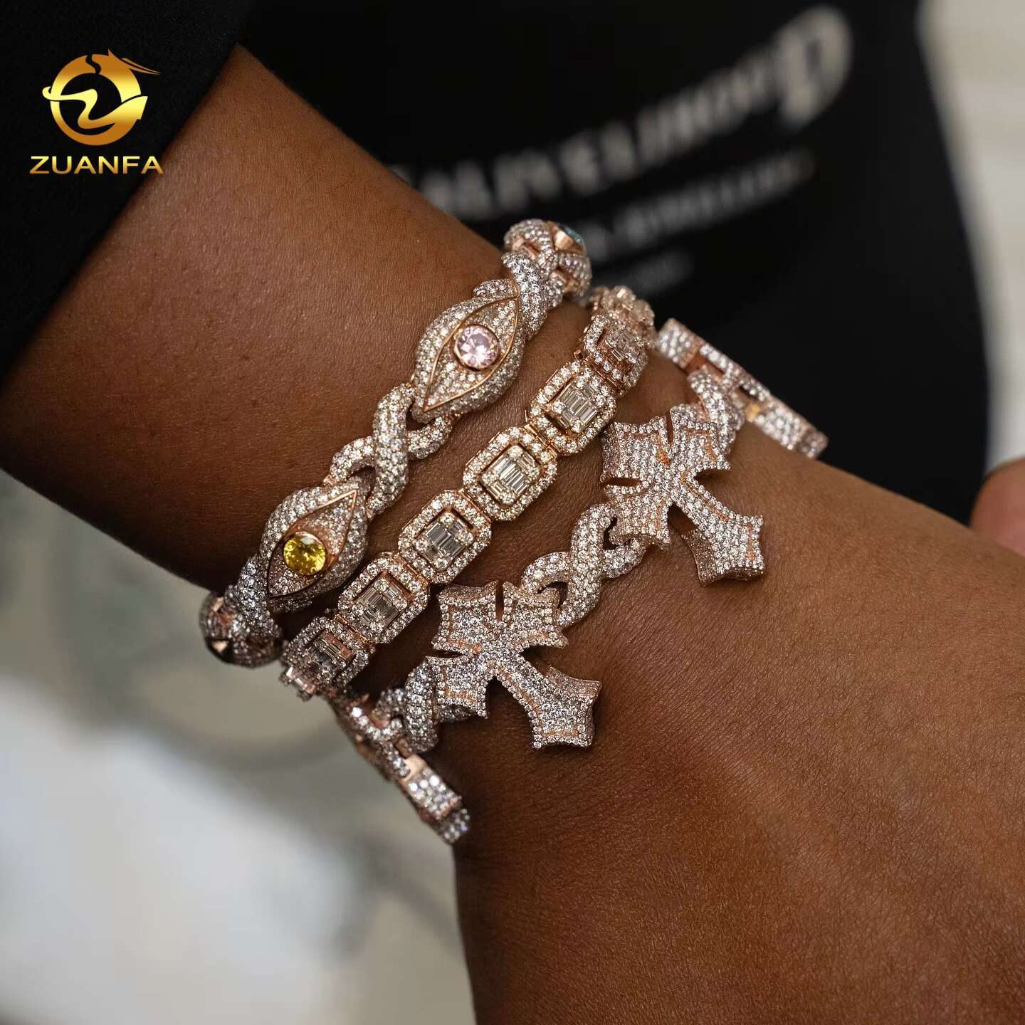Custom Hip Hop Iced Out 925 Silver VVS Diamond Infinity Mens Moissanite Cross Cuban Chain Bracelet Men Women