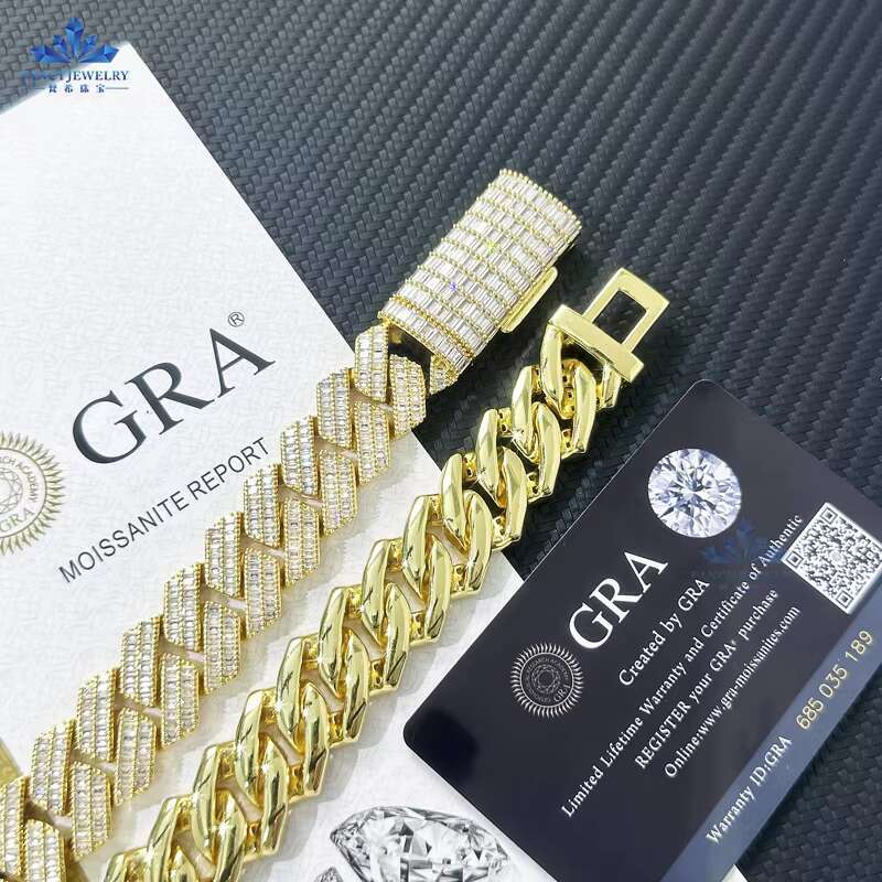 Ready to Ship Baguette Moissanite Necklace Sterling Silver D-Vvs Diamond Moissanite Classic 16mm Baguette Cuban Link Chain