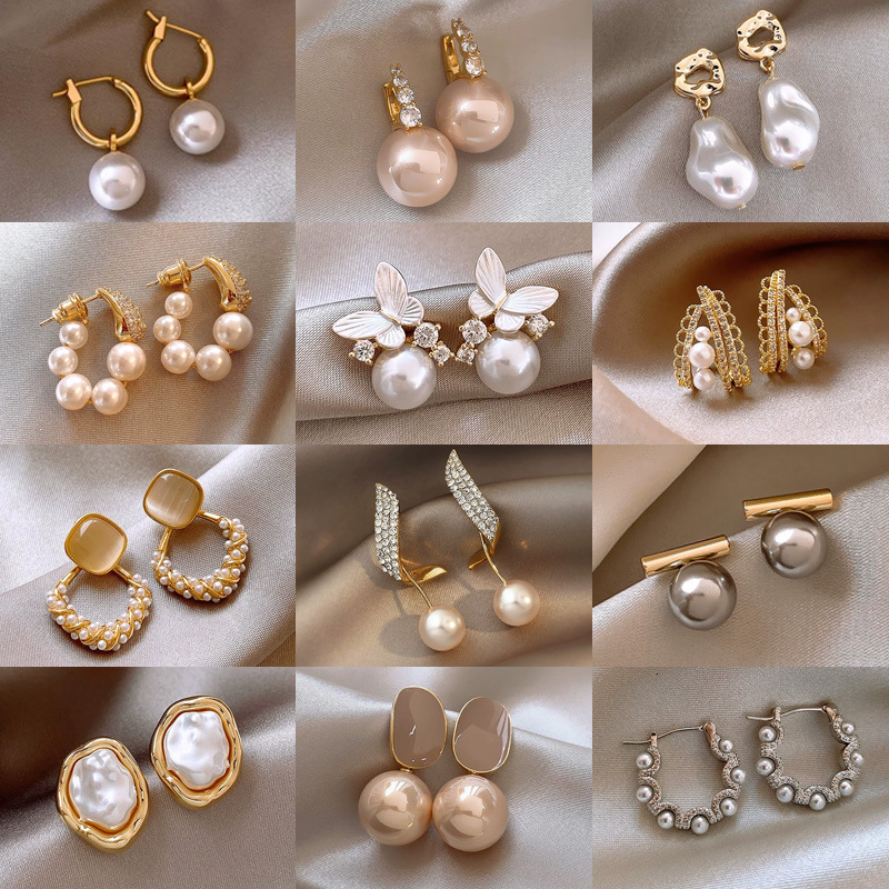 Ladies' Jewelry Earrings Silver Needle High-end Pearl Flower Earrings Fashion Retro Light Designer Earrings Luxury Ear Drops French Elegant Tempe