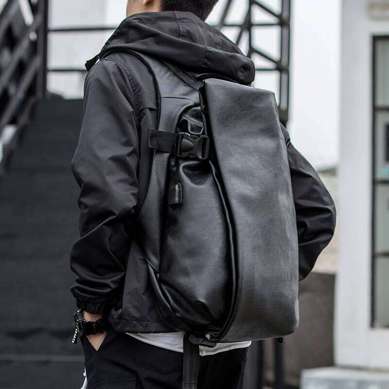 Men Leather Waterproof Laptop Backpack, Large Capacity Business Backpack with USB Charging, Male Travel Sport Daypack