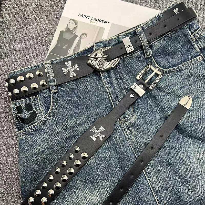 Retro Heavy Metal Rivets Men Womens Belt ERD Harley Locomotive Rock Punk Style Personality Belt Genuine Leather Jeans Belt Z250701