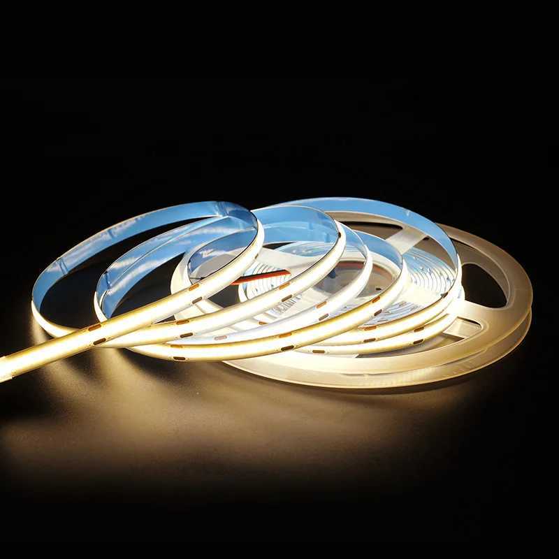 High Brightness 480leds/M Cob LED Strip 8mm Ra95 12v 24v Flexible Can Be Cut Eyecare Self-Adhesive LED Strip Light W250701