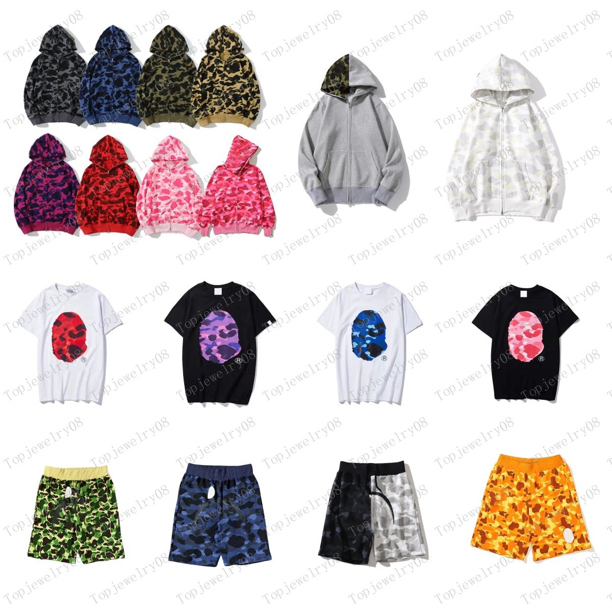 Designer Hoodie Mens Full Zip Up Shark Hoodies for Woman Camouflage Jacket Hoody Hooded Sweatshirt Man Womens Sweater Long Sleeve Cardigan