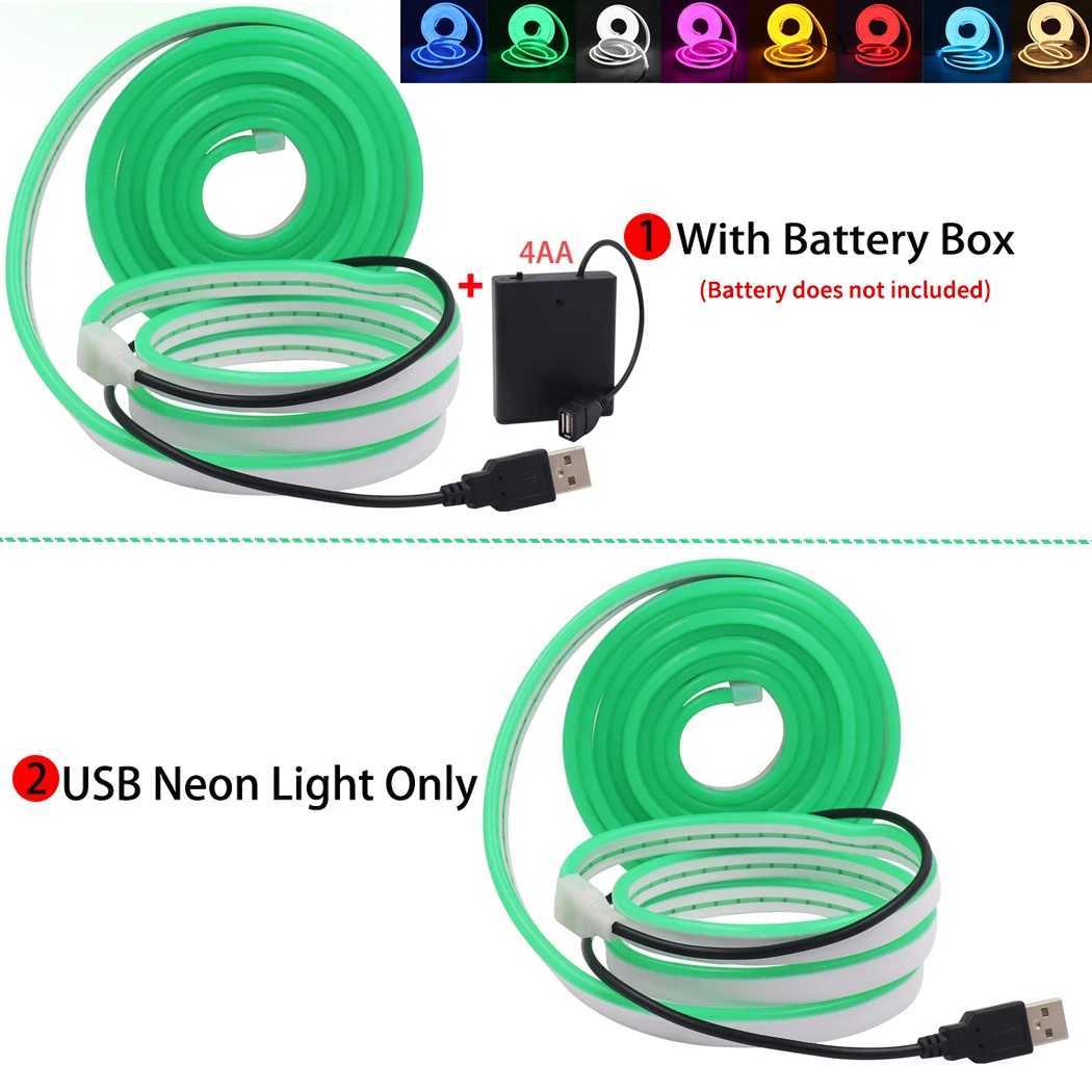 USB Neon LED Strip Light 5V 120LEDs/m SMD 2835 Waterproof Flexible Neon Rope Tape with Battery Box for Home Decoration 0.5-3m W250701