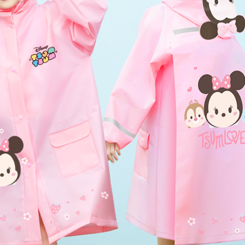 Disney Children's Raincoat Unisex Full Body Waterproof Raincoat for Kids Student with Hidden Buttons and Large Brim Rain with Extra Backpack Laye