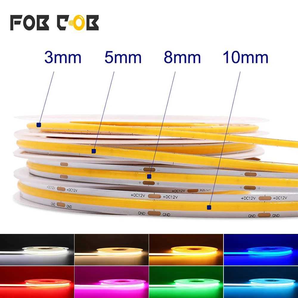 3mm 5mm COB LED Strip 12V 24V Dimmable Tape LED Ice Blue Yellow Red Green Pink White For Home Decor RA90 LED Strip Lighting W250701