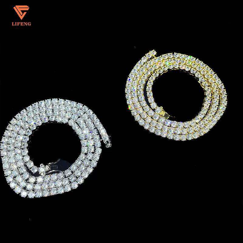 Hip Hop Jewelry Fashion Iced Out Sterling Sier Tennis Chain Moissanite Necklace For Men And Women
